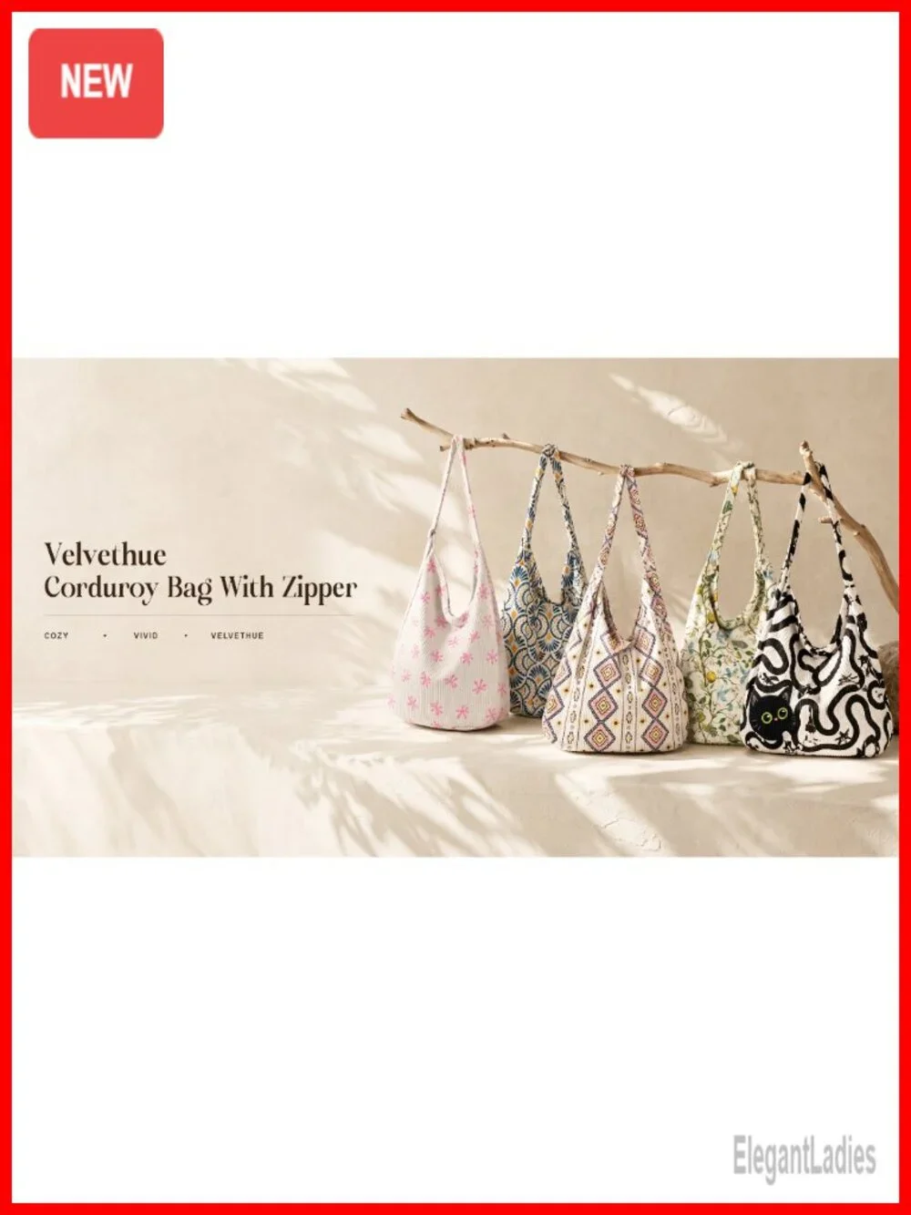 Corduroy Hobo Bag Large Shoulder Tote Zipper Travel Work Bag